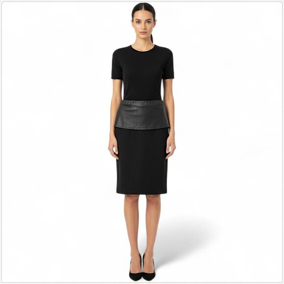 Donna Karan Black Label Ponte Knit Leather Peplum Pencil Bodycon Skirt New NWT 4 - Picture 1 of 5